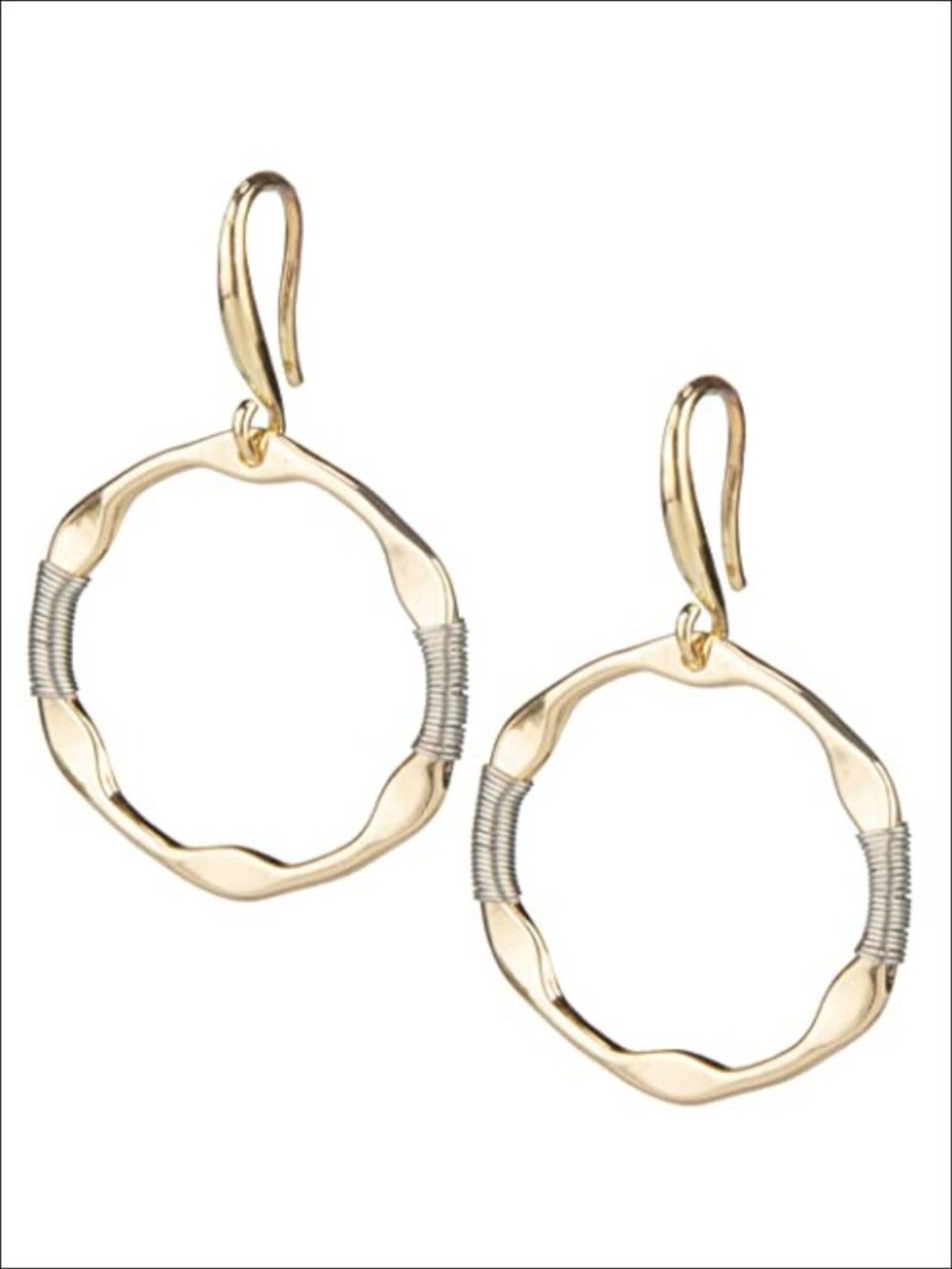 Wire Wrapped Mixed Metal Hoop Earrings Two Tone Zinc French Wire
